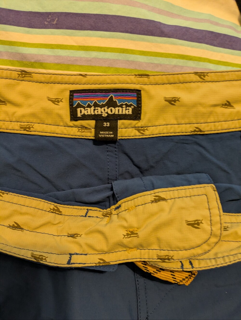 Patagonia Men's/Unisex Royal Blue w/ Gold Accents Swim Trunks- 33 - Picture 7 of 7